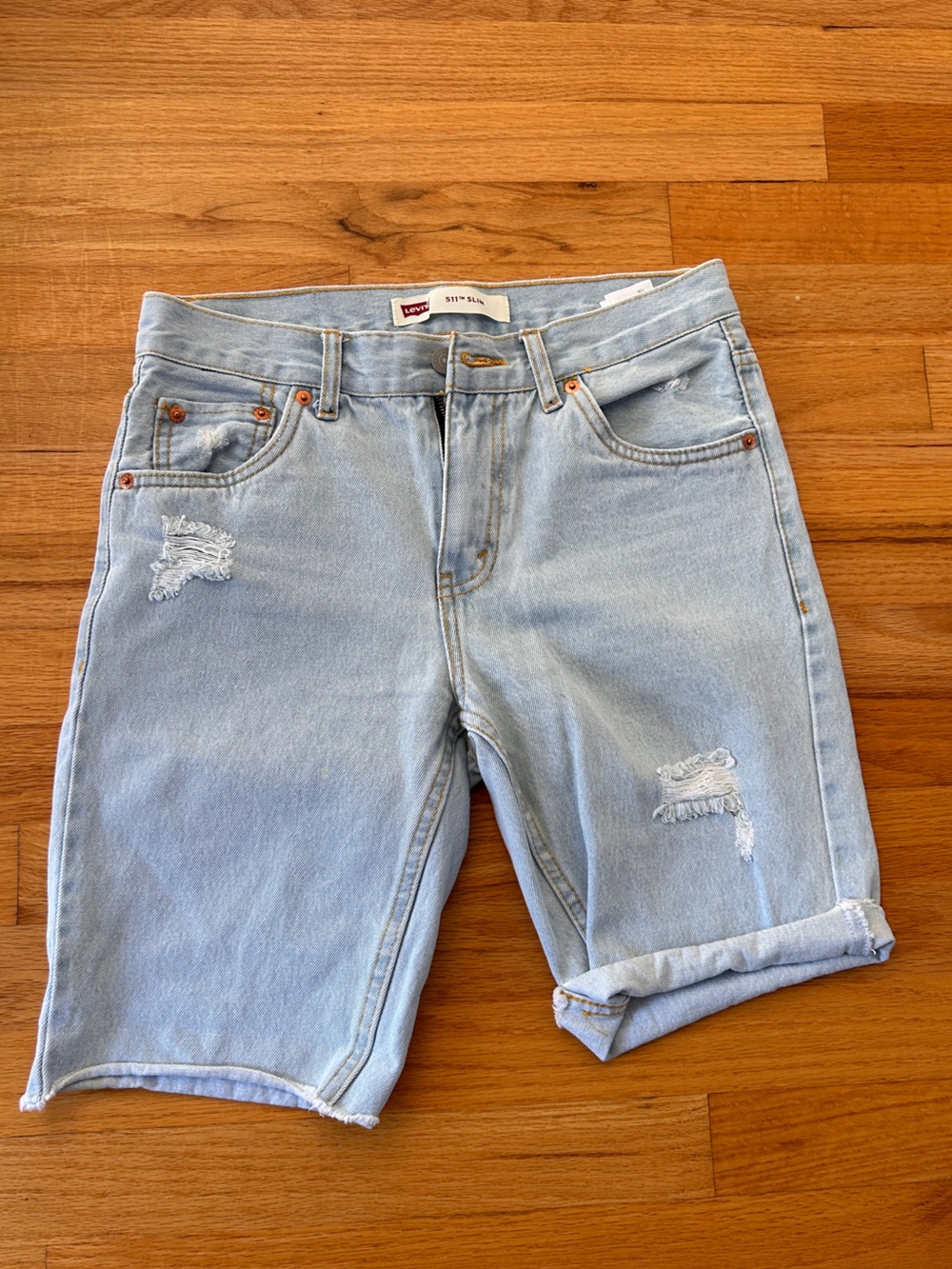 Levi's Light Blue Distressed Denim Shorts